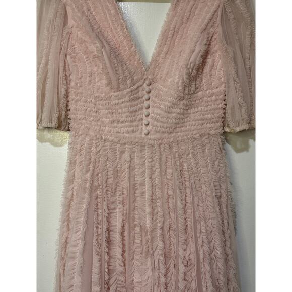 Mac Duggal V Neck Puff Sleeve Ruffle Tiered A Line Gown Rose Size 2 NWOT #A8050 - Picture 7 of 15